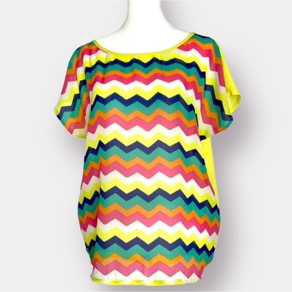 NEW Chevron Multi Color Blouse with Metal Detailing Size M